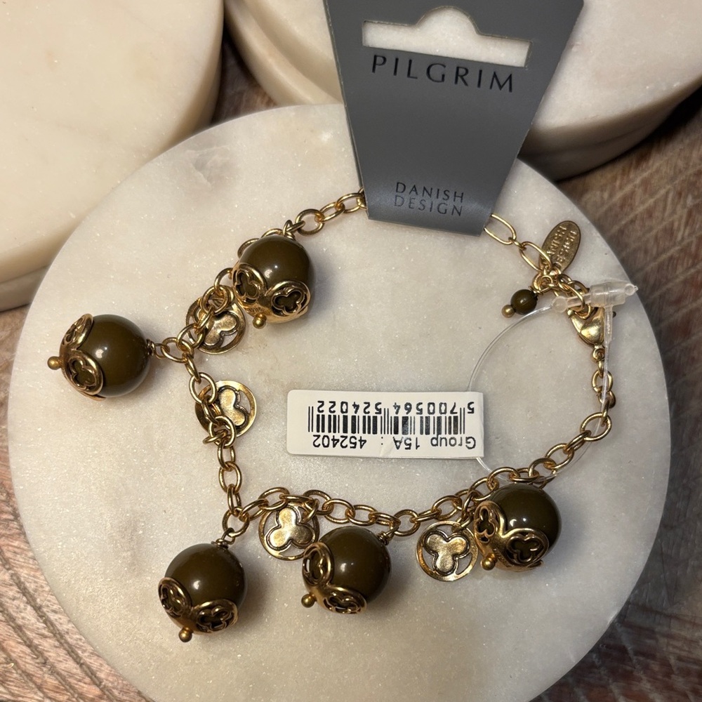 (#61) Pilgrim Gold and Brown Charm Bracelet